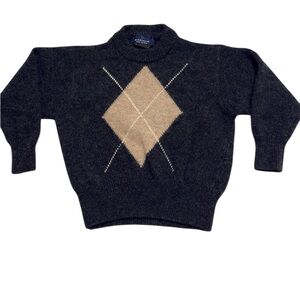 Barnum Cashmere Sweater 3Y Boys Argyle Italy Charcoal Crewneck